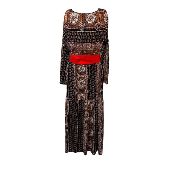 Loveriche Women's Bohemian Paisley Maxi Dress w/ Red Belt Size S - Picture 6 of 12